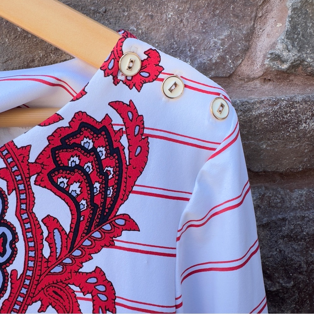 Charter Club Petite XL Boatneck 3/4 Sleeve Top Red White Stripe Paisley NWT - Picture 6 of 12